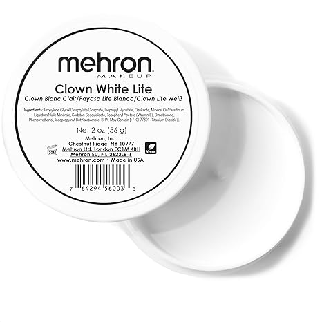 Mehron Makeup Clown White Lite | Professional Face Paint & Body Paint | White Cream Face Paint for Clown Makeup, Stage, Film, Cosplay, Mime, & Halloween 2 oz (56g) - sugar skull makeup kit