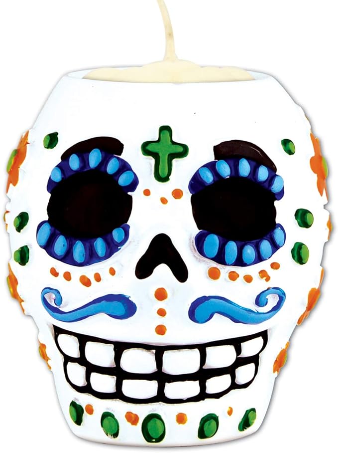 Day Of The Dead Male Tea Light Holder (tea light not included) Party Accessory (1 count) (1/Pkg) - sugar skull candle holder
