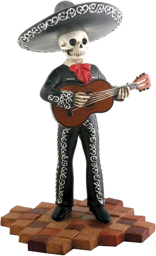 Skeleton Skull Black Mariachi Band Guitar Figurine Collectible - sugar skull figurine collectible