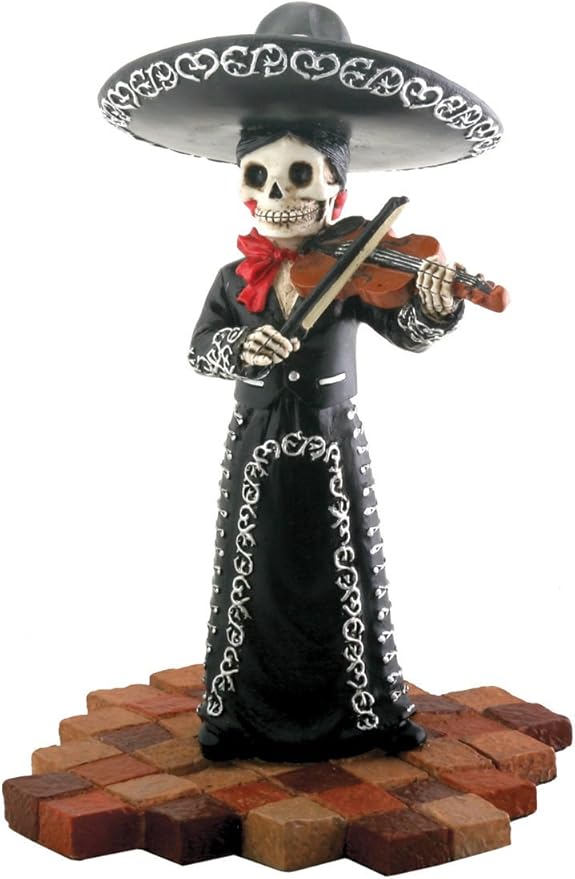 Skeleton Skull Black Mariachi Band Violin Figurine Collectible - sugar skull figurine collectible
