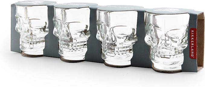 Kikkerland Skull Shot Glasses, Set of 4 - sugar skull wine glass
