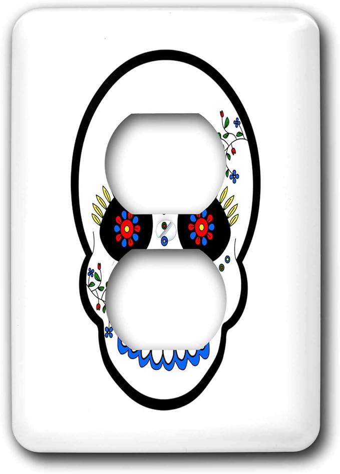 3dRose lsp_28864_6 Two Plug Outlet Cover with Day of The Dead Skull Día De Los Muertos Sugar, Skull White - sugar skull plates set