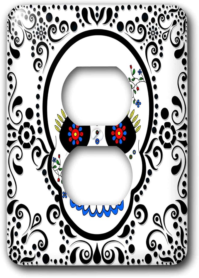 3dRose lsp_28865_6 Day of The Dead Día de Los Muertos Sugar Skull Red Black Scroll Design Outlet Cover - sugar skull plates set