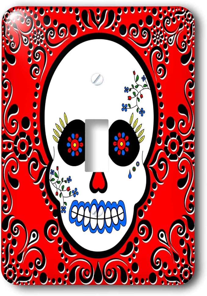 3dRose lsp_28866_1 Day of The Dead Día De Los Muertos Sugar Skull Scroll Design Toggle Switch, Red Black - sugar skull plates set