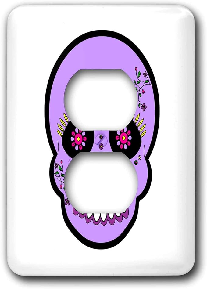 3dRose lsp_28867_6 Day of The Dead Día de Los Muertos Sugar Skull Purple Outlet Cover, Multi-Color - sugar skull plates set