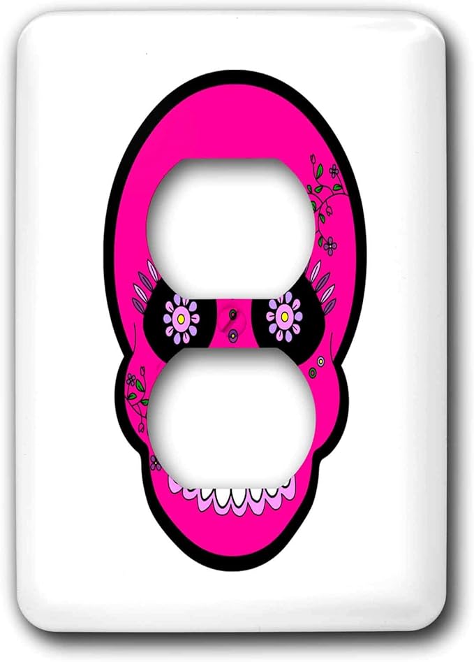 3dRose lsp_28870_6 Two Plug Outlet Cover with Day of The Dead Skull Día De Los Muertos Sugar, Skull Pink - sugar skull plates set