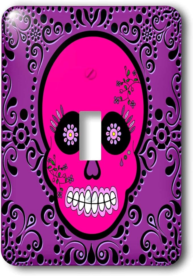 3dRose lsp_28872_1 Day of The Dead Día De Los Muertos Sugar Skull Scroll Design Toggle Switch, Pink Purple Black - sugar skull plates set