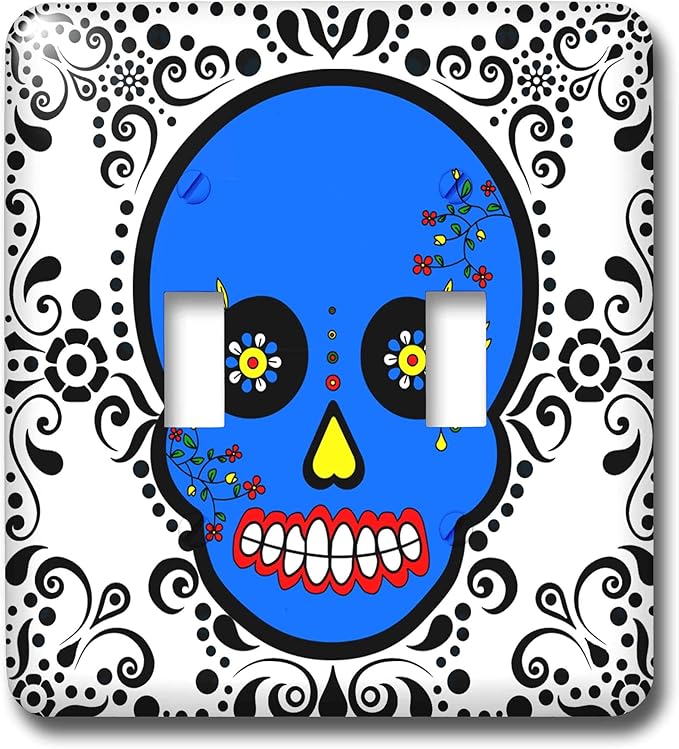 3dRose lsp_28874_2 Day of The Dead Día de Los Muertos Sugar Skull Blue White Black Scroll Design Toggle Switch - sugar skull plates set