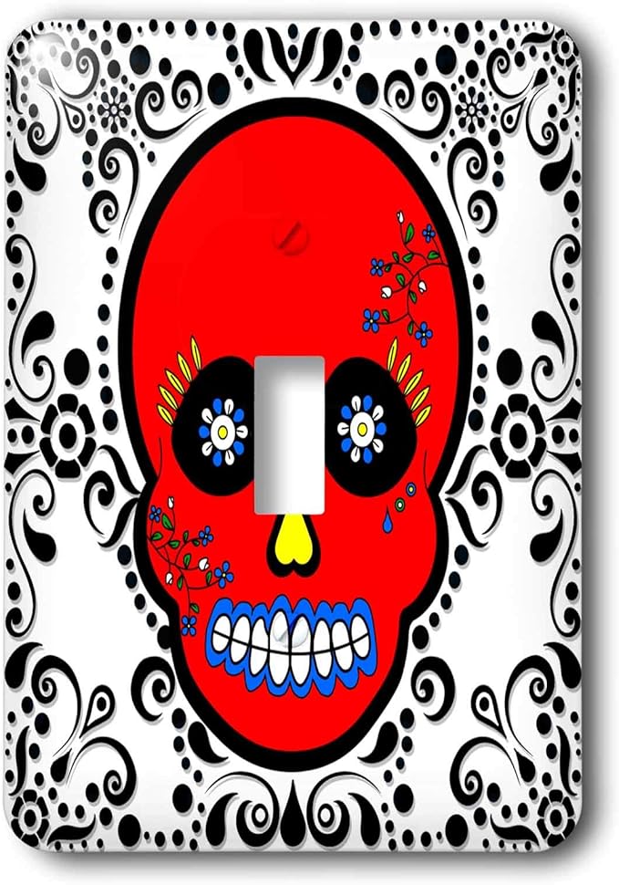 3dRose lsp_28877_1 Day of The Dead Día de Los Muertos Sugar Skull Red White Black Scroll Design Toggle Switch - sugar skull plates set