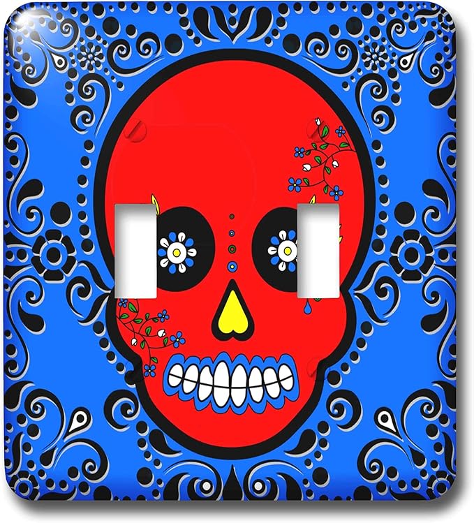 3dRose lsp_28878_2 Day of The Dead Día de Los Muertos Sugar Skull Red Blue Black Scroll Design Toggle Switch - sugar skull plates set