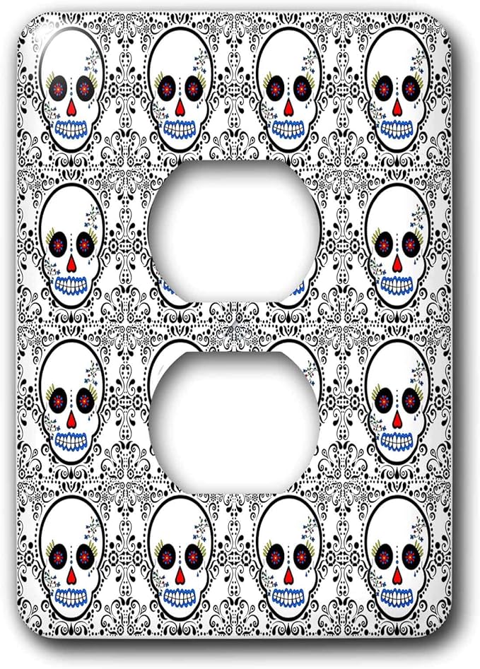 3dRose lsp_28882_6 Day of The Dead Día De Los Muertos Sugar Skull Print White Outlet Cover, Multicolor - sugar skull plates set