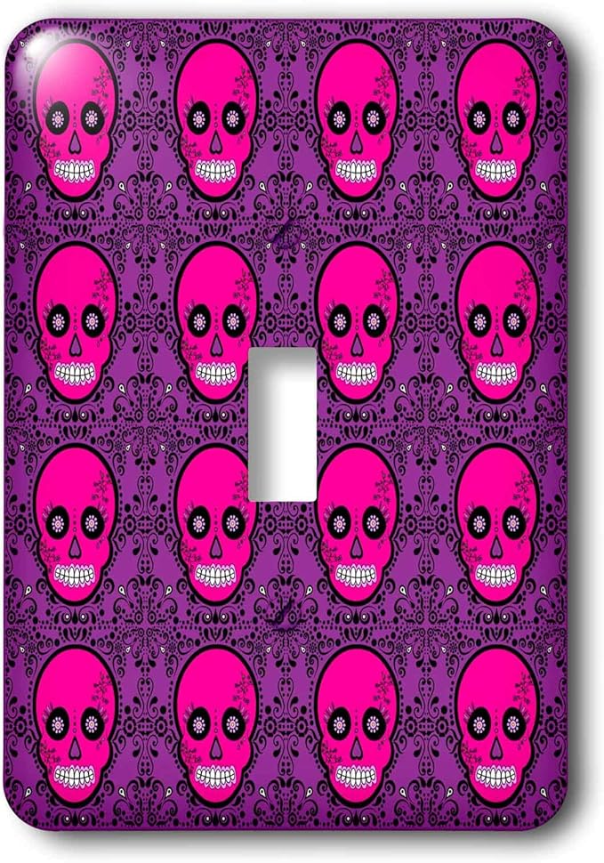 3dRose lsp_28887_1 Day of The Dead Día de Los Muertos Sugar Skull Print Pink Purple Toggle Switch - sugar skull plates set