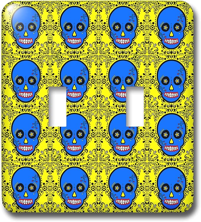 3dRose lsp_28889_2 Day of The Dead Día de Los Muertos Sugar Skull Print Blue Yellow Toggle Switch - sugar skull plates set