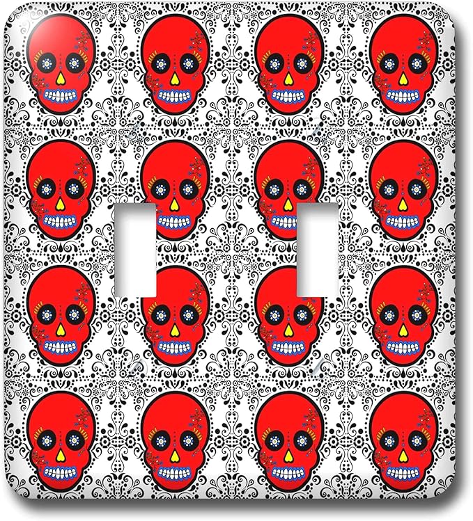 3dRose lsp_28890_2 Day of The Dead Día de Los Muertos Sugar Skull Print Red Toggle Switch, Multi-Color - sugar skull plates set