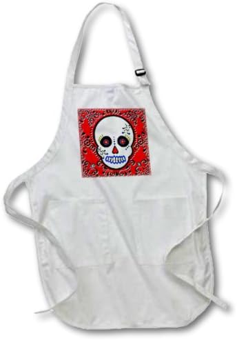 3dRose apr_28866_2 Day of The Dead Skull Dia De Los Muertos Sugar Skull Red Black Scroll-Medium Length Apron with Pouch Pockets, 22 by 24-Inch - sugar skull apron for women