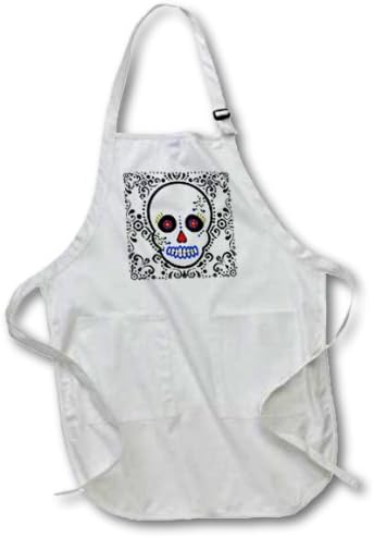 3dRose apr_28865_1 Day of The Dead Skull Dia De Los Muertos Sugar Skull Red Black Scroll-Full Length Apron with Pockets, 22 by 30-Inch, White - sugar skull apron for women