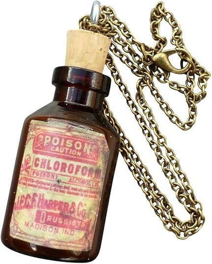 UMBRELLALABORATORY Goth necklace jewelry for women Steampunk Gothic Lolita costume accessories apothecary potion glass tiny jar bottle with handmade Halloween apothecary sticker - sugar skull wine glass