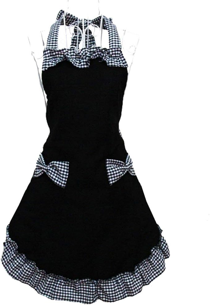 Hyzrz Cute Retro Lovely Vintage Ladies Kitchen Flirty Vintage Aprons for Women Girls with Pockets for Mothers Day Gift (Black) - sugar skull apron for women