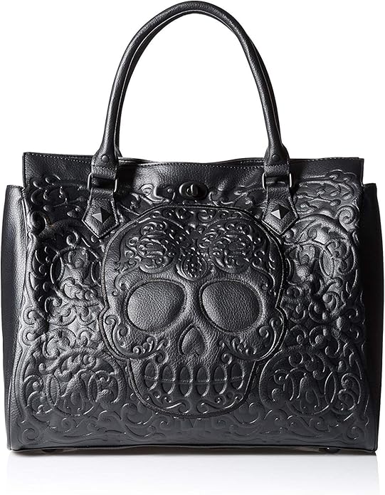 Lattice Skull Tote Shoulder Bag, Black, One Size - sugar skull handbags for sale