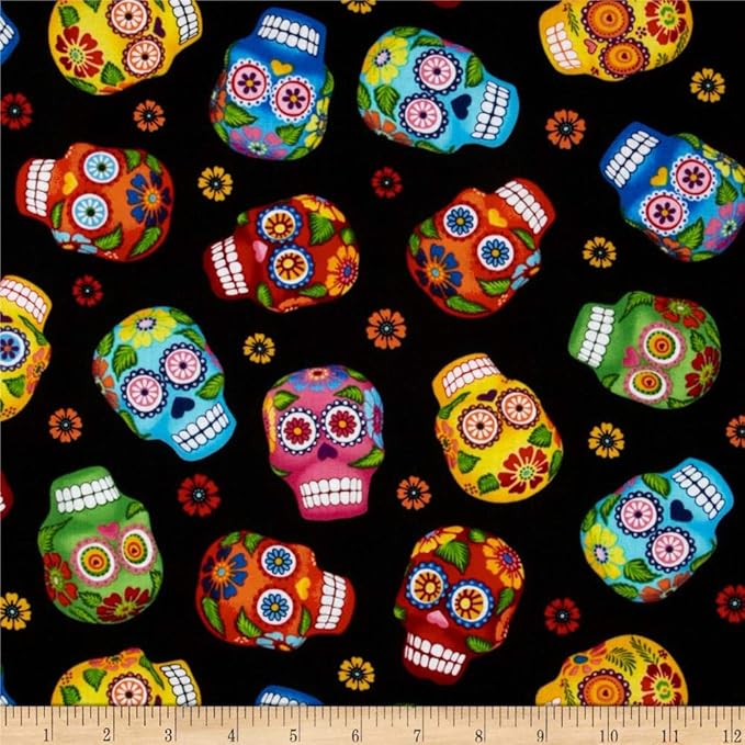 Timeless Treasures Cantina Skulls Black, Fabric by the Yard - sugar skull throw pillow