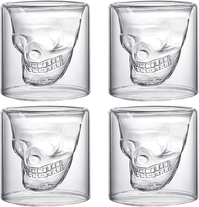 skull cup, skull shot glass, Party Drinking Whiskey Brandy Liquor Decor 75 ML/2.64oz Set of 4 - sugar skull wine glass