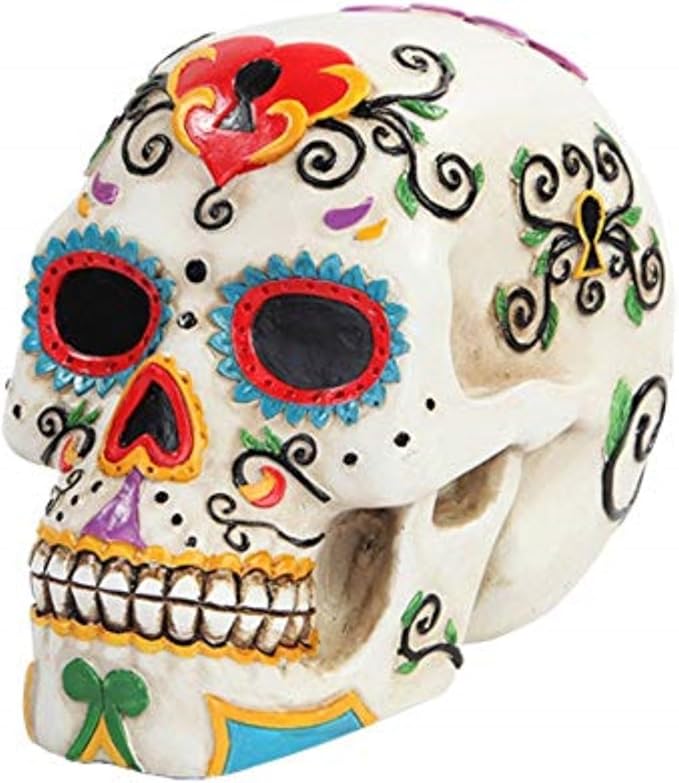 Pacific Giftware Day of The Dead White Colorful Sugar Skull Polyresin Figurine Halloween Decoration Dia de Los Muertos Altar Decor Gothic Home Collectible 6" H - sugar skull christmas ornament