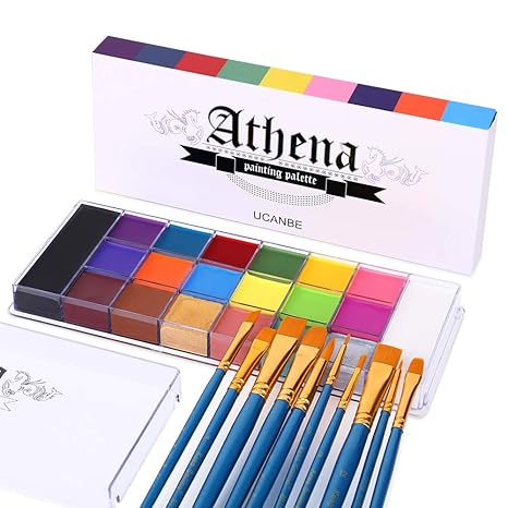 UCANBE Face Body Paint Set-Athena Painting Palette,10 Professional Artist Brush,Large Deep Pan Ideal for Halloween Cosplay Party SFX Arty Stage Makeup - sugar skull makeup kit