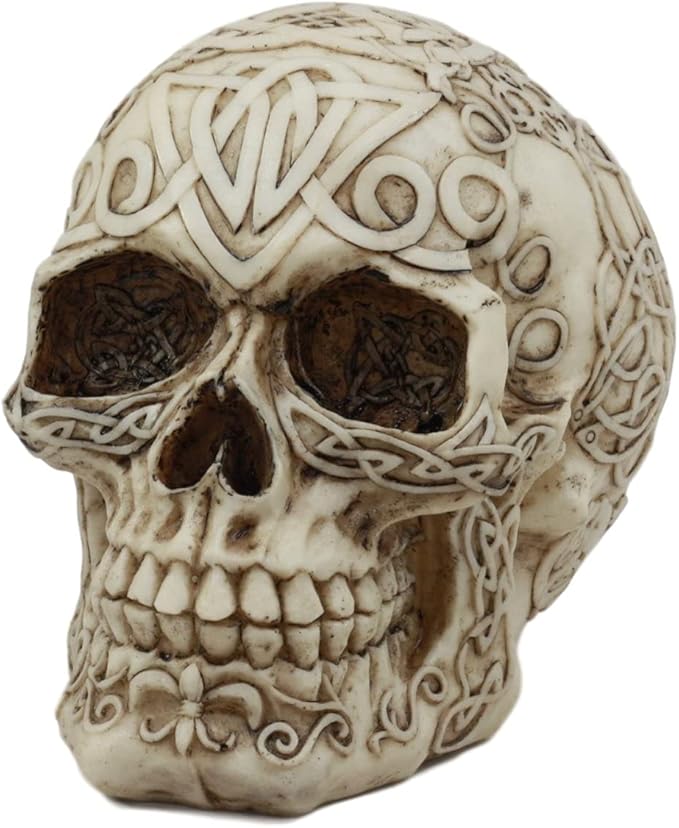 Ebros Celtic Tribal Tattoo Homosapien Skull Statue Ossuary Skeleton Cranium Figurine Sugar Skull Decor - sugar skull figurine collectible