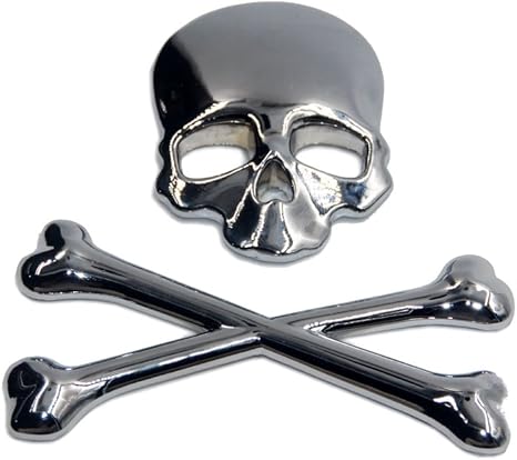 3D Skull Crossbone Car Metal Badge Sticker Decal Emblem Skeleton Emblem Badge for Trucks Motorcycle (Silver) - sugar skull vinyl sticker