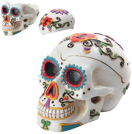 Pacific Giftware PTC Day of The Dead Themed Skull Hand Painted Resin Ashtray, White - sugar skull figurine collectible