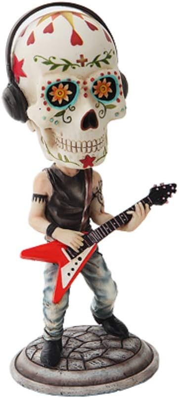 Day of theDead White Sugar Skull Electric Guitarist Bobblehead Figurine - sugar skull figurine collectible