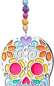 GANZ ACRYF-134 Bright Colorful Silver Tone Sugar Skull 6 x 2 Acrylic Decorative Hanging Christmas Ornament - sugar skull christmas ornament
