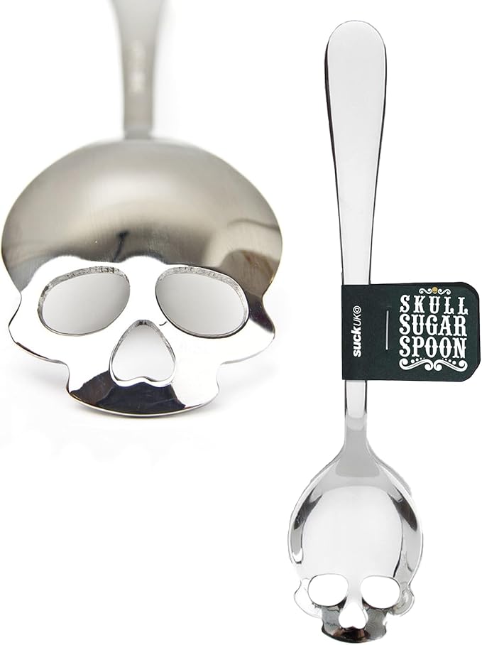 Suck UK Skull Teaspoon - Gothic Home Decor - Goth Gifts - Spooky Home Decor - Gothic Accessories - Sugar Spoon - Halloween Kitchen - Skull Kitchen - Spooky Coffee Slotted Spoon - Halloween Gifts - sugar skull table lamp
