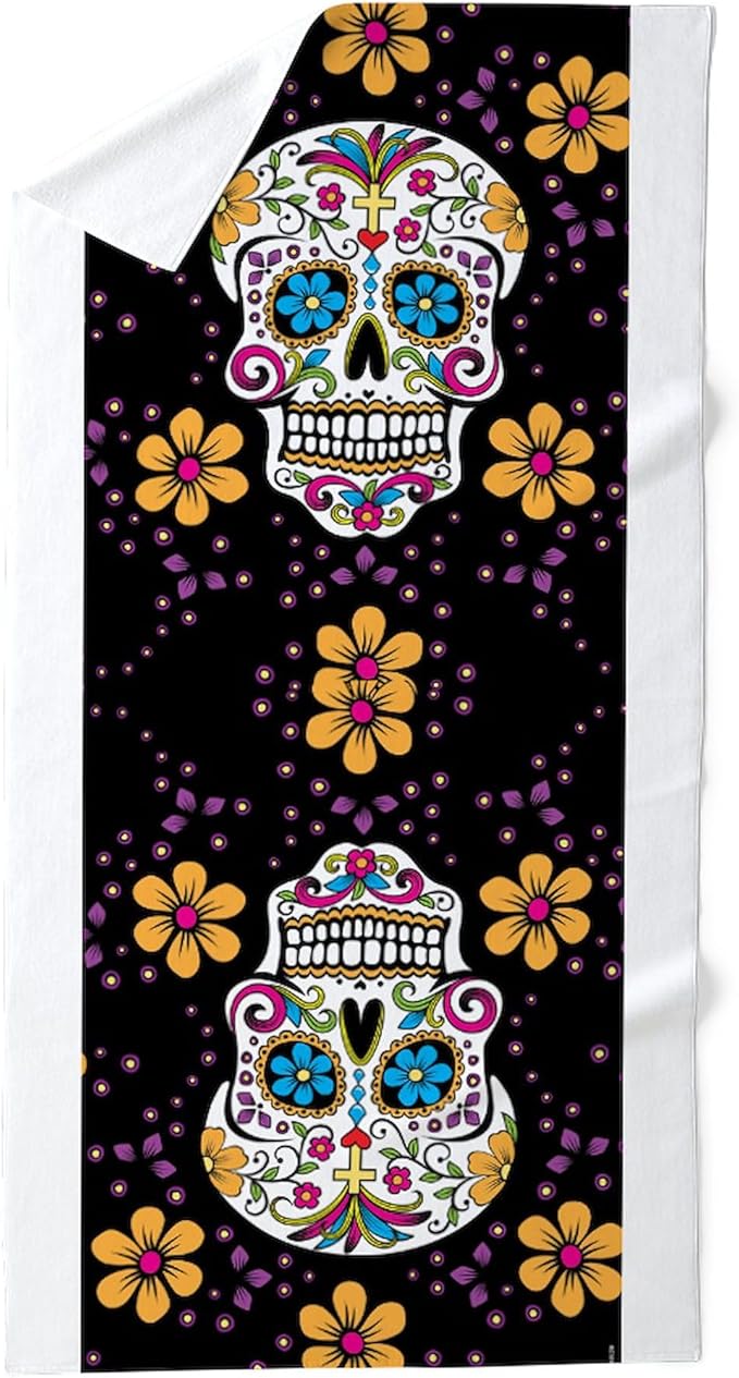 CafePress Sugar Skull Black 30"x60" Absorbent Cotton Back, Soft Beach, Pool Towel - sugar skull beach towel