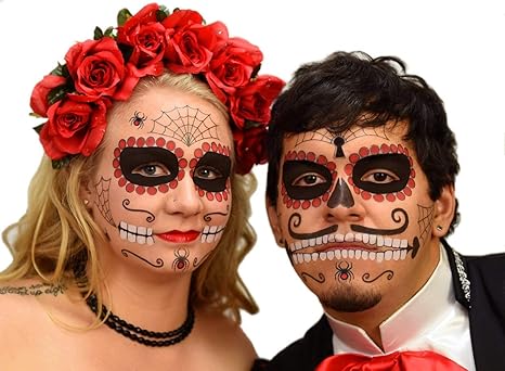 Ruby Sugar Skull Day of the Dead Temporary Face Tattoo Kit for Men or Women - 2 Complete Kits - SALE! - sugar skull temporary tattoo