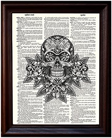 Dictionary Art Print - Day of the Dead Sugar Skull - Printed on Recycled Vintage Dictionary Paper - 8"x11" - Mixed Media Poster on Vintage Dictionary Page - sugar skull poster print