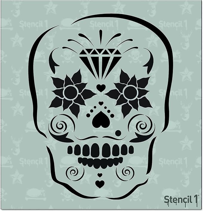 Stencil1 Sugar Skull Stencil Durable Quality Reusable Stencils for Painting - Create Stencil Crafts and Decor - Decor on Walls Fabric & Furniture Recyclable Art Craft - 5.75" x 6" - sugar skull wine glass