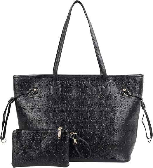 Women Devil Skull Purse Handbags Pu Leather Top-Handle Satchel Shopping Bag with Clutch Purse - sugar skull handbags for sale