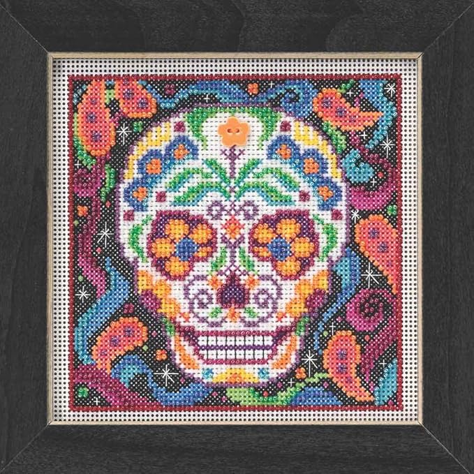 Sugar Skull Halloween Beaded Counted Cross Stitch Kit Mill Hill 2015 Buttons & Beads Autumn MH145204 - sugar skull wine glass