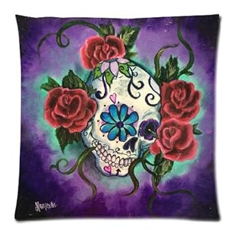 Custom Queen Size Bed Pillowcase DIY Fashion classic POP Sugar skull tattoo Pillowcases Pillowslips Roomy in Size 20" x 20" Inch Pillow slip Bed Pillowcases Pillow cases - sugar skull throw pillow