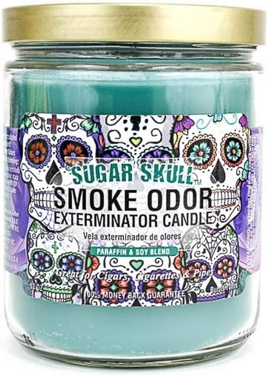 Smoke Odor Exterminator 13oz Jar Candle, Sugar Skull - sugar skull candle holder