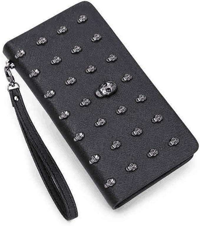 Wallet Women Punk Style PU Long High-end Cross Pattern Wallet Purse Zipper Bag Handbag Skull Plated¡­ - sugar skull wallets for women