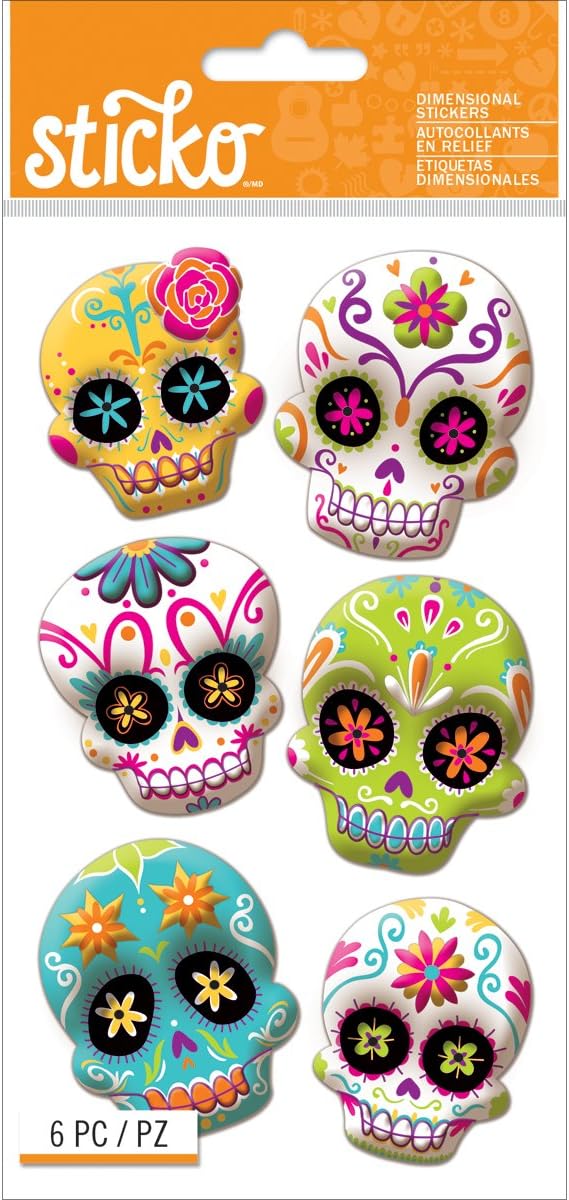 Sticko Themed-Sugar Skull 52-45027, Multicolor - sugar skull vinyl sticker