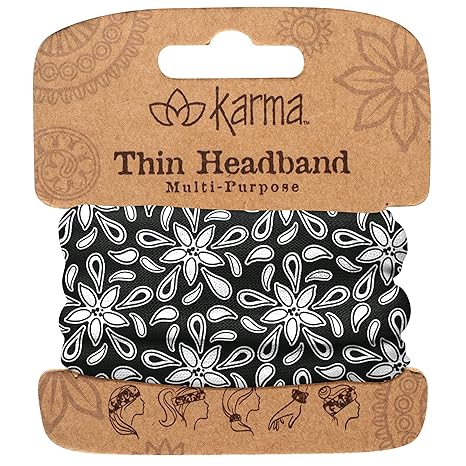 Karma Black and White Floral Headband for Women - Thin - Fabric Headband and Stretchy Hair Scarf - Black And White - sugar skull flower crown