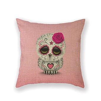 Custom Picture Cute Pink Day Of The Dead Sugar Skull Owl 18x18 Inch Square Cotton Linen Decorative Throw Pillow Case Decor Cushion Covers - sugar skull throw pillow