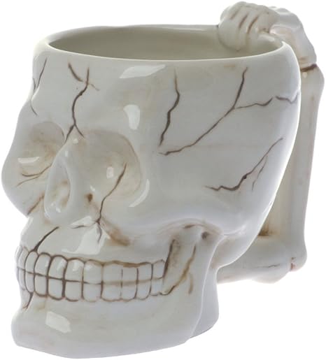 Human Skull Novelty Coffee Mug - Diabolical Bonehead Cup Ceramic 16 oz. Pacific Trading - sugar skull tumbler with straw