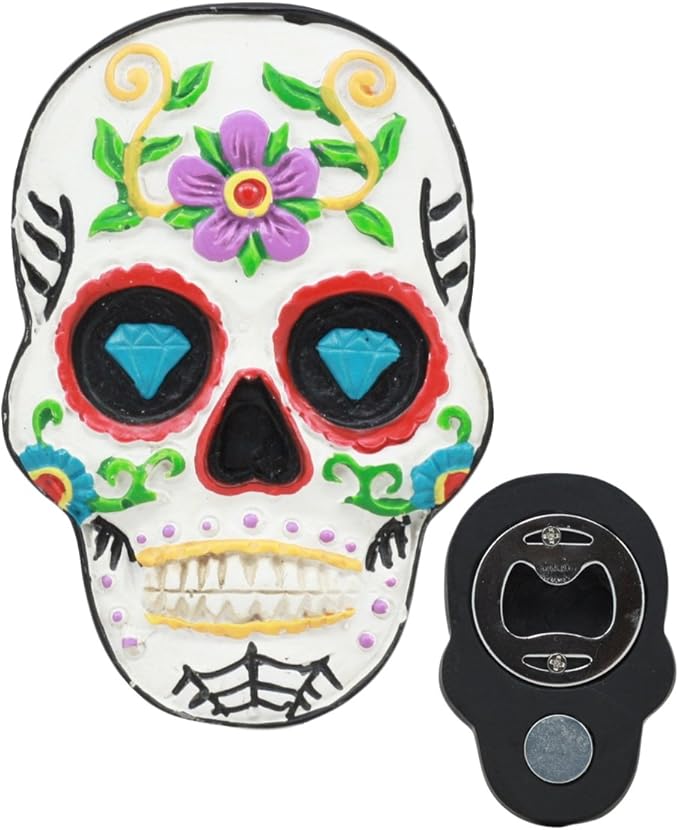 Ebros Tribal White Day of The Dead Sugar Skull Refrigerator Magnet Bottle Opener Decor Figurine - sugar skull figurine collectible