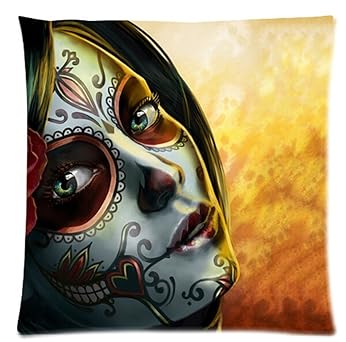 Cotton and Polyester Cushion Cover Pillowcases Pillow Cover with Day of the Dead Sugar Skull Art 18 - sugar skull throw pillow