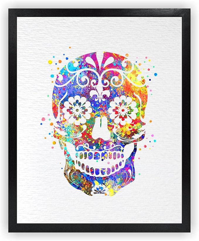 Dignovel Studios 8X10 Unframed Sugar Skull Day of The Dead Halloween Watercolor Art Print Poster Illustration Home Decor Wall Hanging N072 - sugar skull poster print