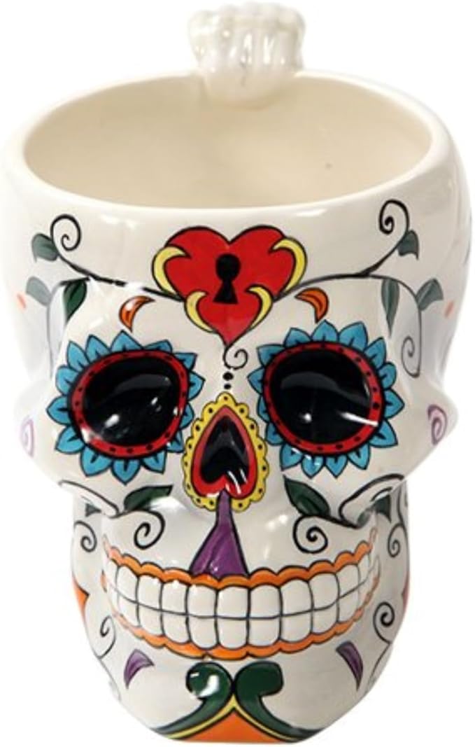 Pacific Giftware White Tribal Day of The Dead Love Lock Sugar Skull Ceramic Drink Coffee Mug Cup - sugar skull beach towel